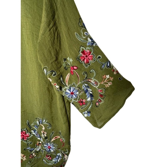 Three Bird Nest Womens Green Floral Embroidered Kimono OS Boho Indie Festival - Picture 10 of 12